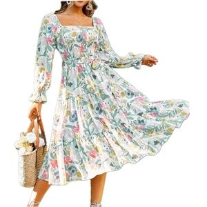 Floral Long Sleeve Smock Dress, Size M